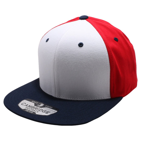 PB105T PitBull Cambridge Cotton Three-Tone Snapback [White/Red/Navy]