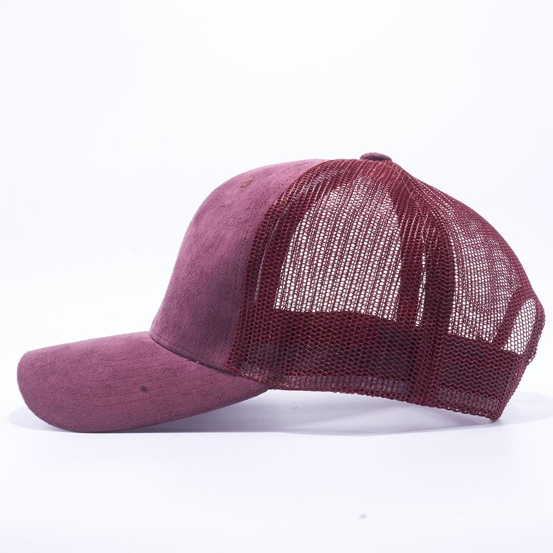 PB189 WINE COLOR SUEDE TRUCKER MESH BACK HAT - PITBULL TDC