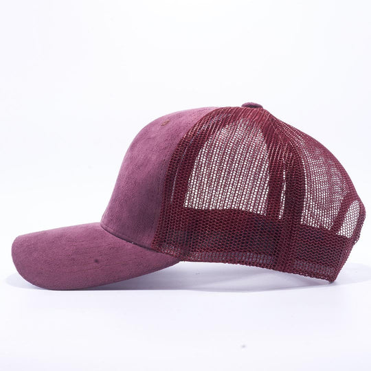 PB189 WINE COLOR SUEDE TRUCKER MESH BACK HAT - PITBULL TDC