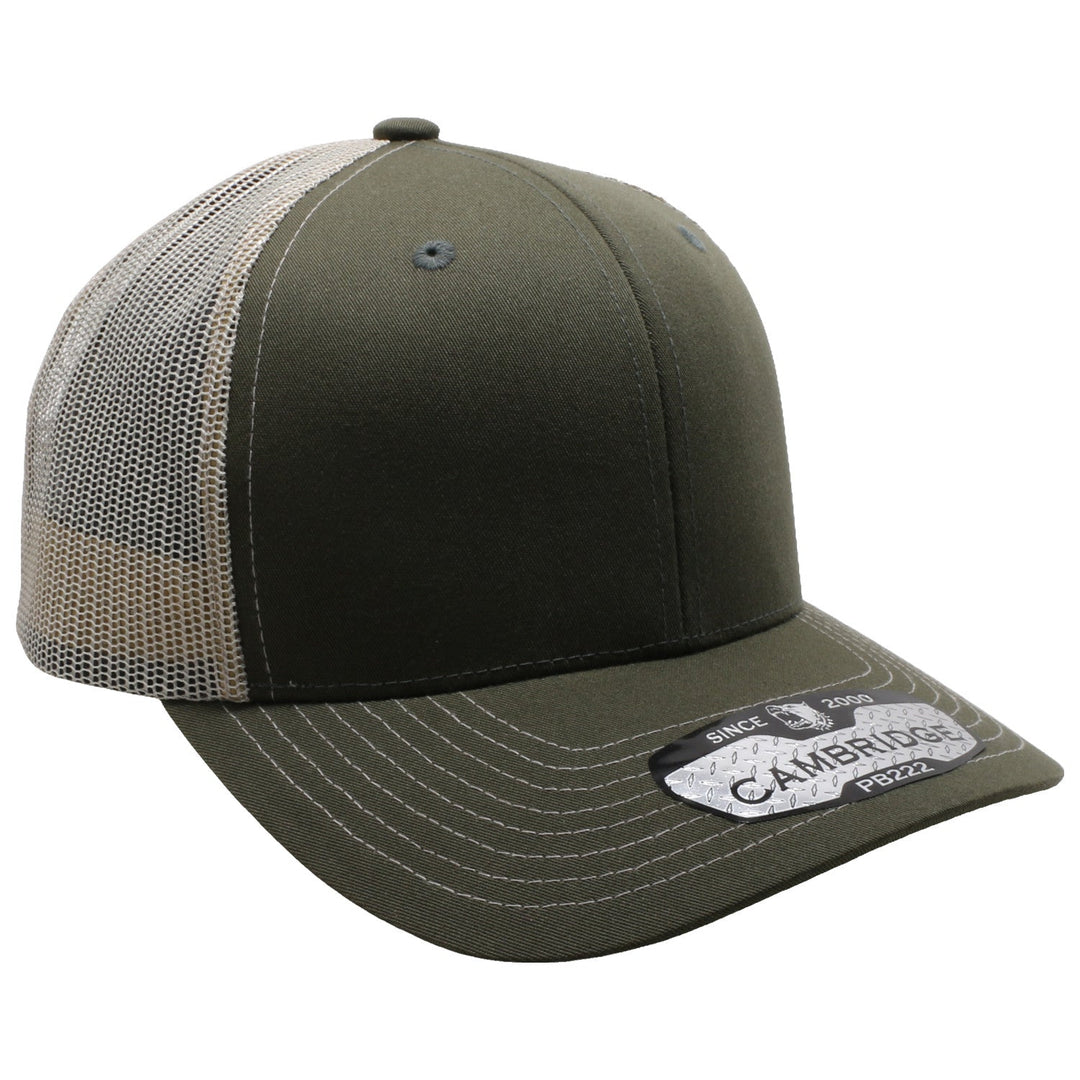 PB222 Pit Bull Cambridge Trucker Hat Olive and Beige mesh