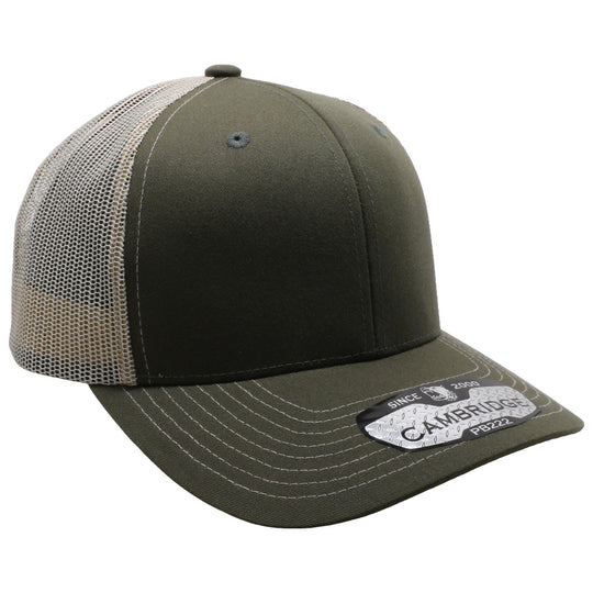 PB222 Pit Bull Cambridge Trucker Hat Olive and Beige mesh