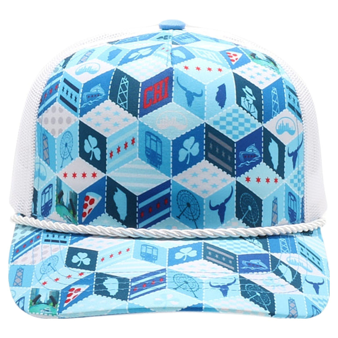 Chicago-Themed Polygon Quilt High Frame with Rope [Sky]