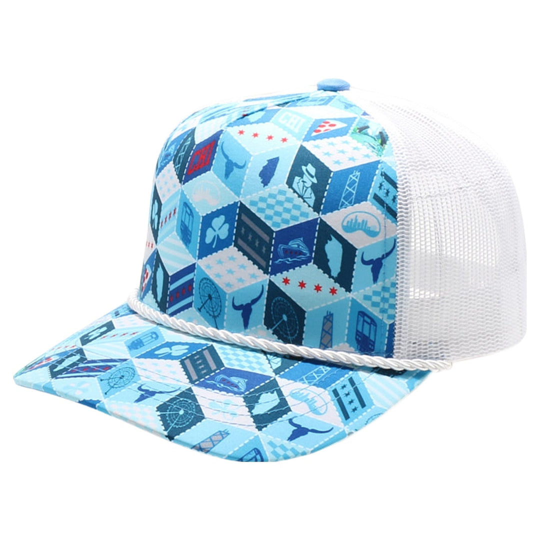 Chicago-Themed Polygon Quilt High Frame with Rope [Sky]