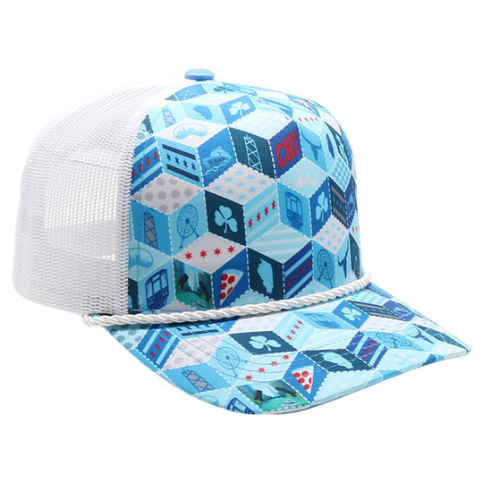 Chicago-Themed Polygon Quilt High Frame with Rope [Sky]