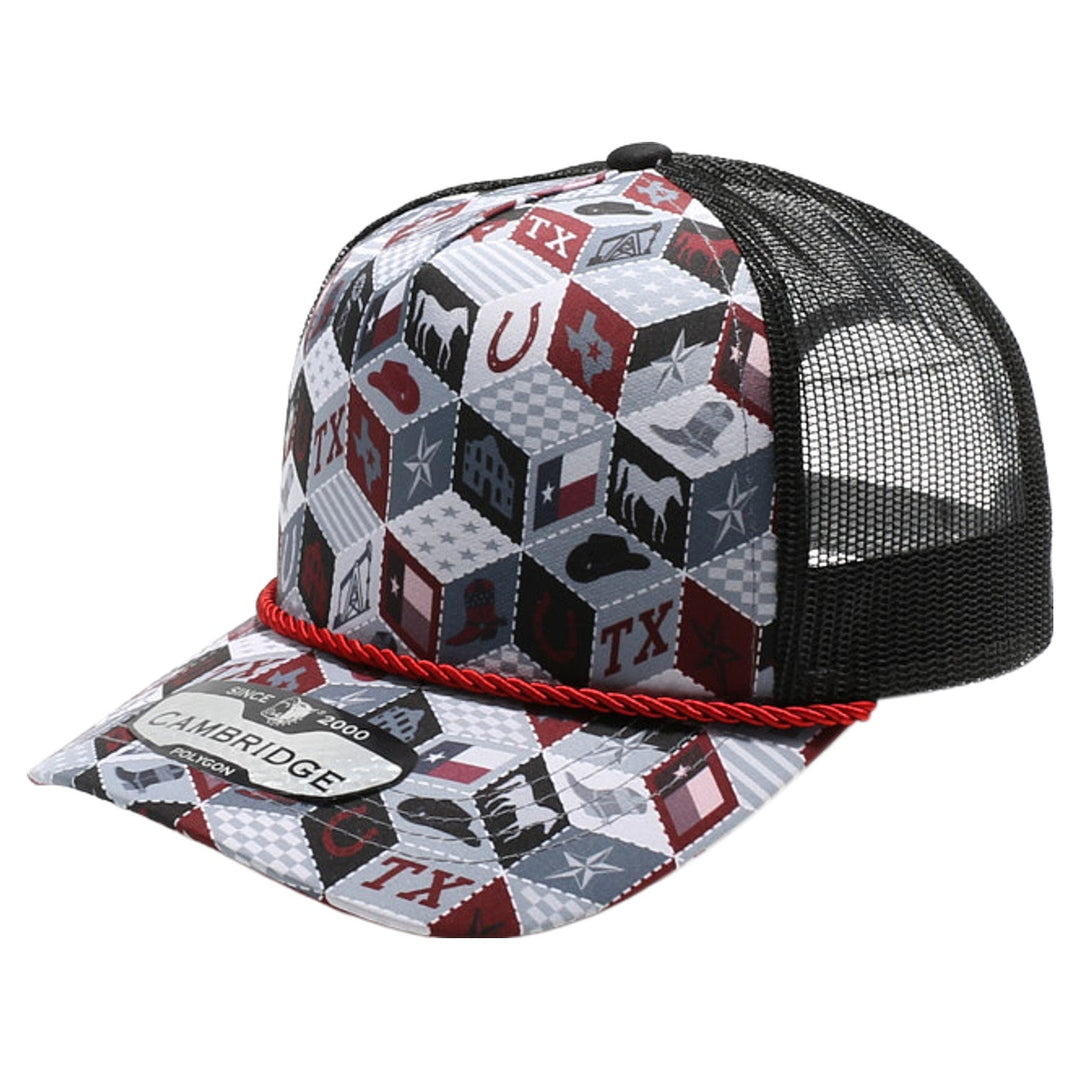 Texas-Themed Polygon Quilt High Frame with Rope [Burgundy]